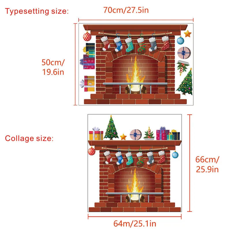 Рождество Камин Наклейки на стены DIY домашний Декор Гостиная Наклейка Фреска Спальня украшение детская обои ПВХ плакат дизайн