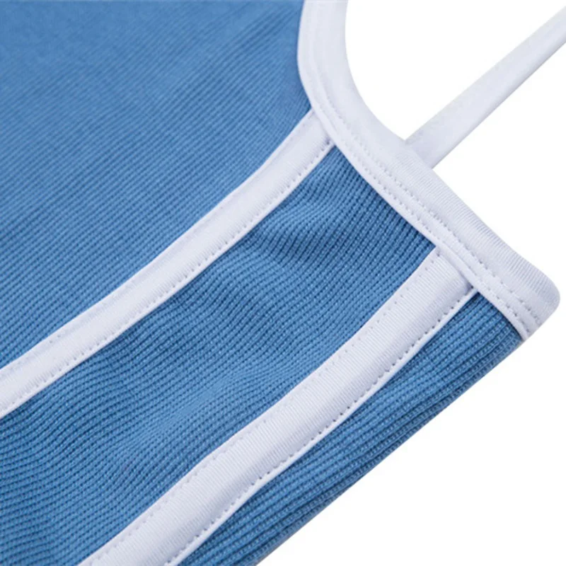 Открытая спина синий женский короткий соблазнительный u-образный вырез Camis летние свободные укороченные женские безрукавки вечерние жилеты