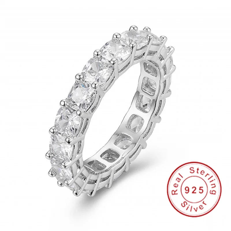 Роскошное Изумрудное кольцо из серебра 925 пробы, квадратное CZ кольцо вечности, обручальное кольцо, ювелирное изделие с искусственным бриллиантом, Размер 5,6, 7,8, 9,10 - Цвет камня: Cushion cut