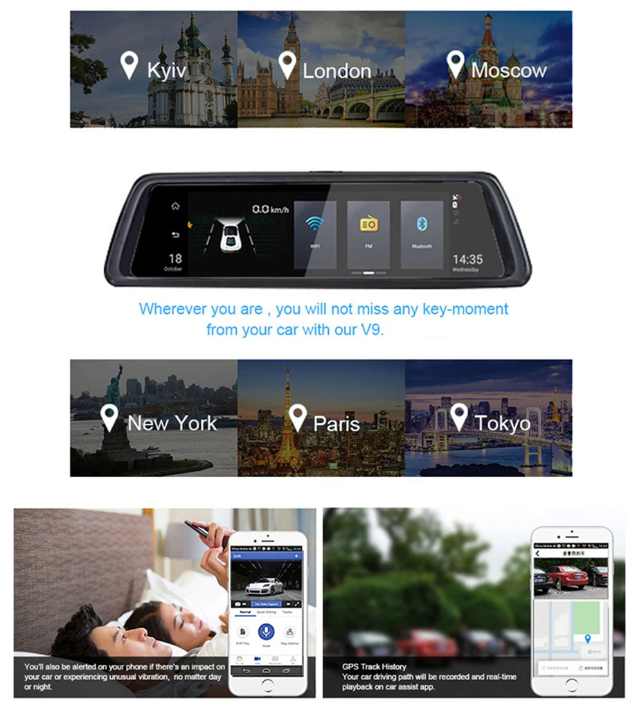 QUIDUX 1" 4G Автомобильное зеркало заднего вида DVR Android gps навигация ADAS Full HD 1080P видео камера рекордер двойной объектив с кронштейном