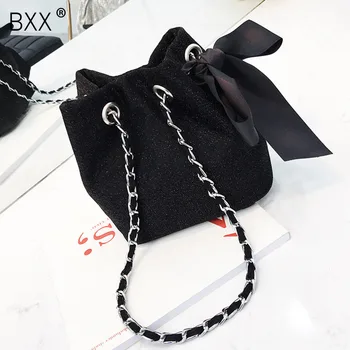 

[BXX] Quality PU Leather Crossbody Bags For Women 2020 Spring Chain Design Bowtie Shoulder Bags Lady Handbags and Purse HK333