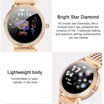 Reloj inteligente con diamantes tachonados para mujer pulsera de acero IP68 resistente al agua con control