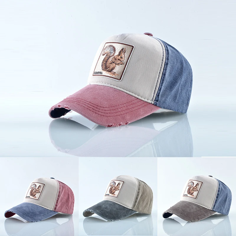 

Fashion Animal Squirrel Embroidered Baseball Cap Outdoor Sports Cotton Adjustable Sunhat Patchwork Street Hip-Hop Gorras