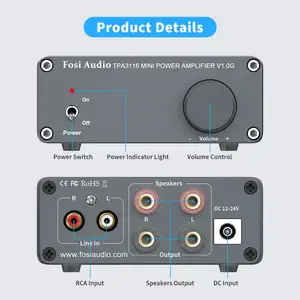 Image 2 - Fosi Audio V1.0 2 Kanaals Stereo Audio Eindversterker Klasse D Mini Hi Fi Professionele Digitale Amp Voor Thuis Speakers 50W X2
