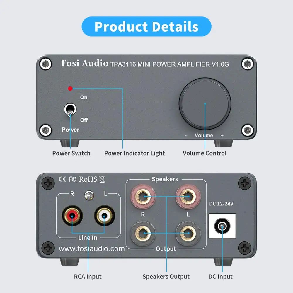 Amplificador de Potência Profissional para Alto-falantes em Casa Fosi Áudio Canais Estéreo Classe d Mini Hi-fi Amplificador Digital 50w x2 V1.0g 2 - Image 4