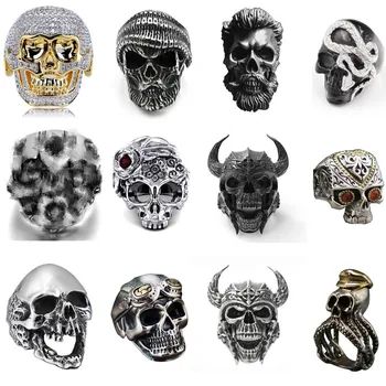 

FDLK Hip Hop Gold Color Jewelry Iced Out Skull Rings for Men New Arrival Crystal CZ Rings Men's High Quality Bling Rings