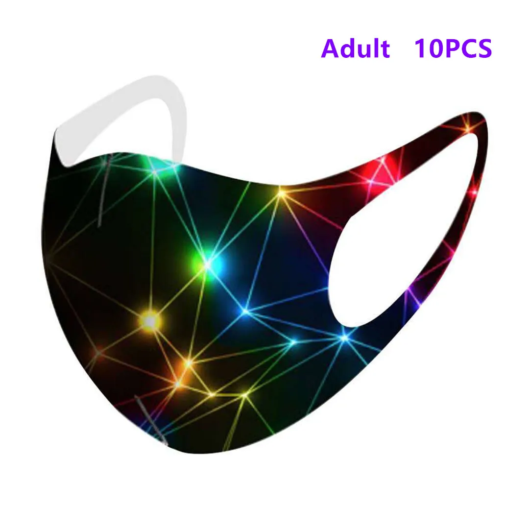 10PCS Unisex Dust-Proof Mask Multi-Style Ice Silk Cotton Printed Face Mouth Mask Can Washable Reusable Cool Feeling Adult Mask