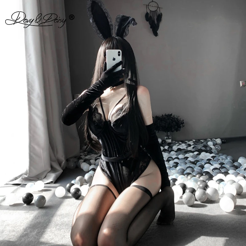 Sexy Bunny Girl Cosplay Costumes Women Sweet Rabbit Bodysuit Rabbit Ears Bunny Tail Roleplay Party Club Wear Erotic Set  JA042 witch costume women
