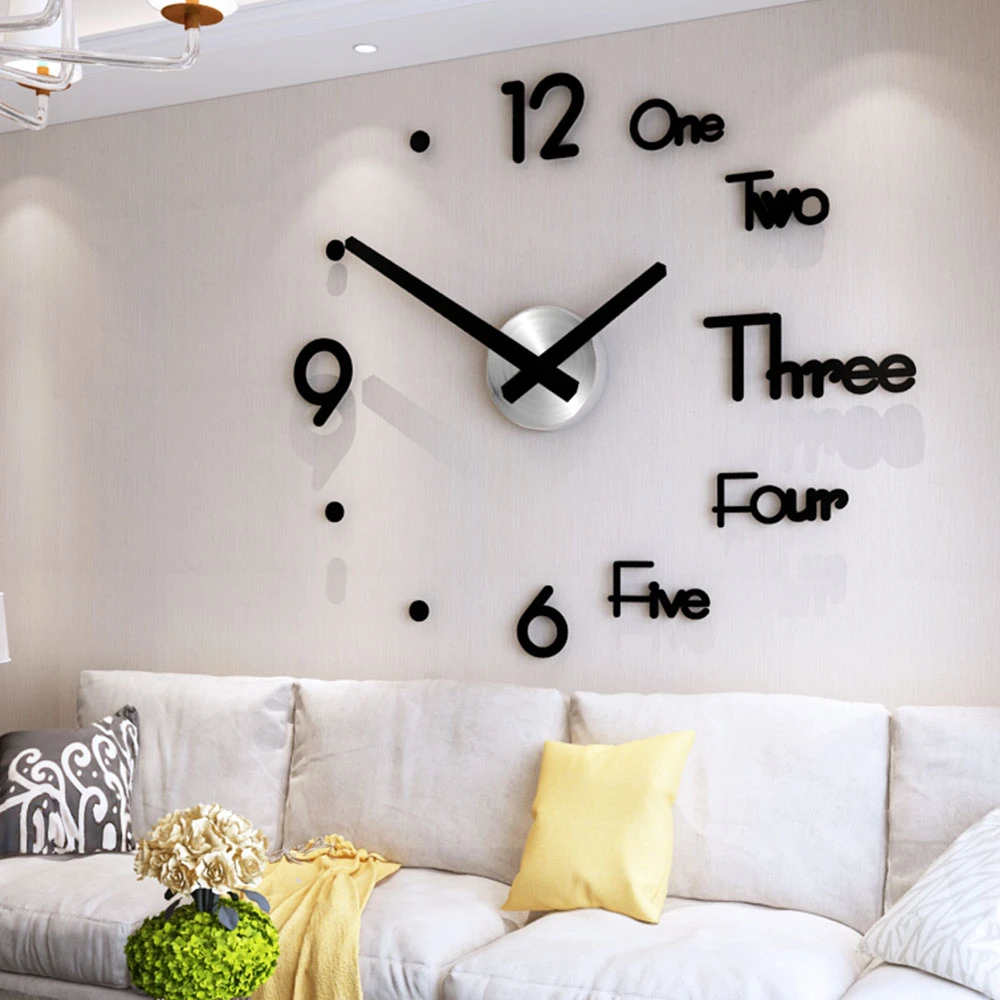 Diy Digital Wall Clock 3d Sticker Modern Design Large Silent Clock