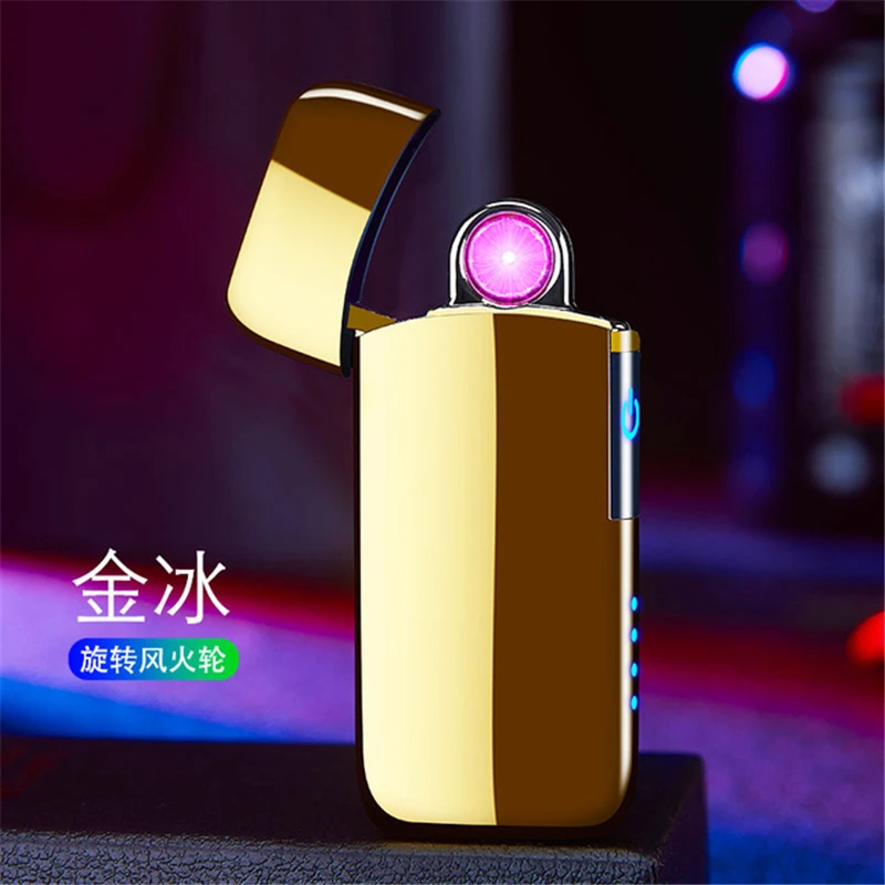 ICE Gold Вращающаяся Портативная зарядка Usb зарядка двойная дуга плазма электронный импульсный инфракрасный сенсорный индукционный ветрозащитный зажигалки гаджеты - Цвет: ICE Gold