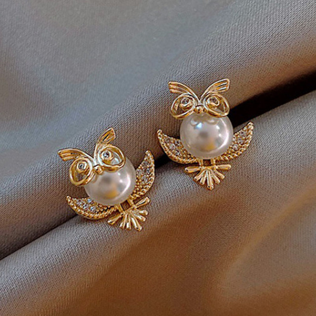 Animal Stud Earrings For Women Cat Simulated Pearl Earring Kitten Horse Bird Rhinestone Earring Girl Party Birthday Jewelry