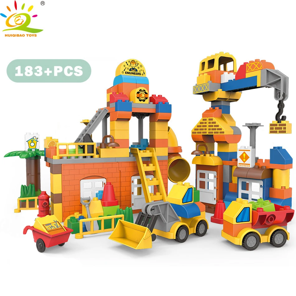 UKBOO 183pcs City DIY Big Engineering Consrucion House Bulldozer Building Blocks Kids Gift Toys Figures Bricks For Children | Игрушки и