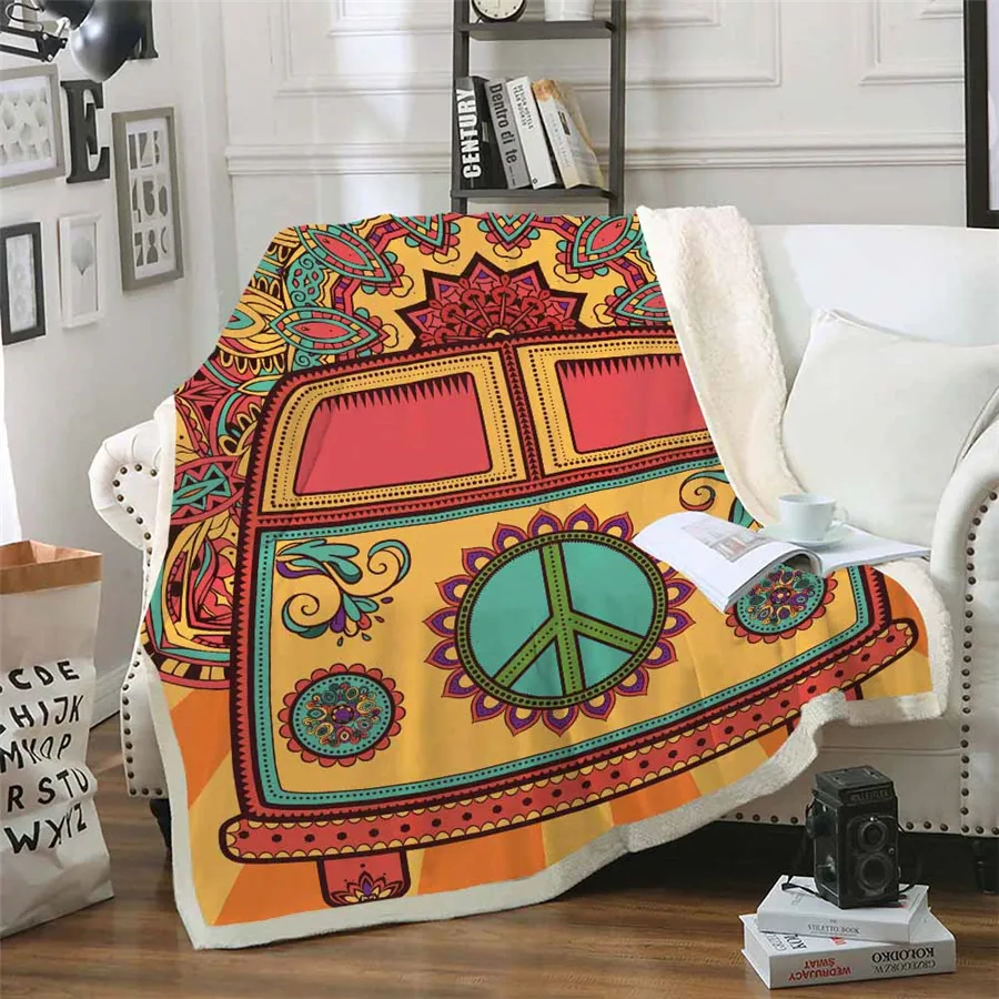 HELENGILI Хиппи Одеяло на искусственном меху девчачье цветочное покрывало бархатное плюшевое мягкое удобное домашнее Кемпинг покрывало для