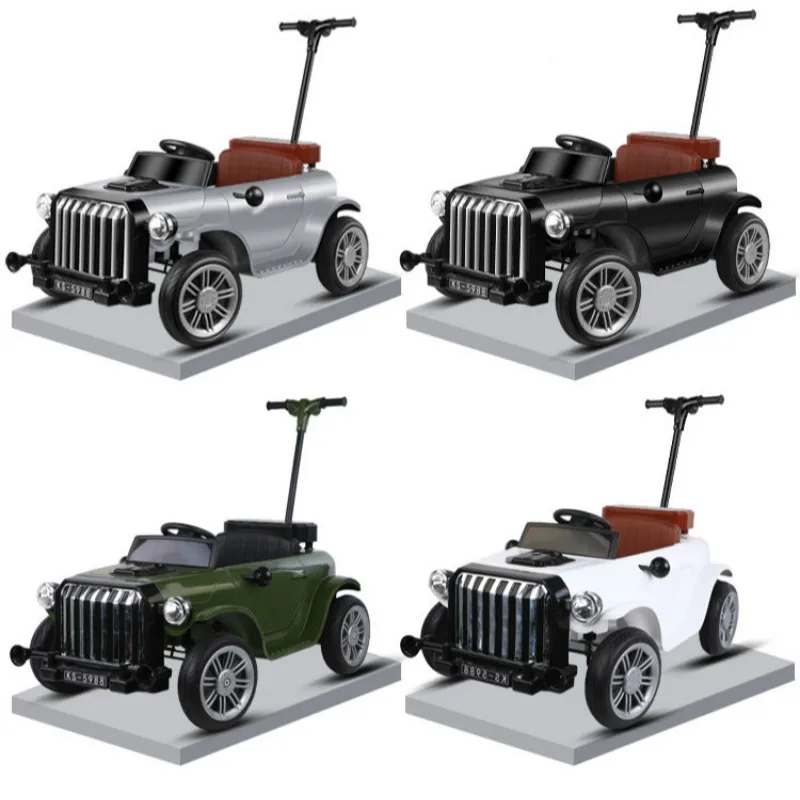 Kids Electric Cars Fourwheel Drive Remote Control Riding Toy Classic Cars with Push Handle Electric Car for Kids Ride on