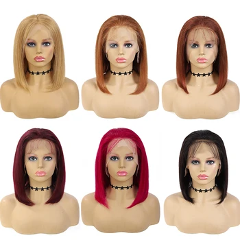 

SOKU Bob Wig Brazilian Straight 13x4 Lace Front Human Hair Wigs Black Blonde Red Color Short Human Hair Wigs 150% Density Wig