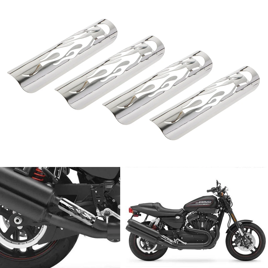4 Pierced Flame Exhaust Pipe Heat Shield Cover Guard For Harley Cruise White