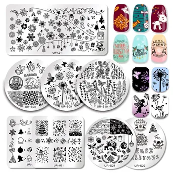 

UR SUGAR Christmas Nail Stamping Plate Snowflake Flower Animal Stainless steel Template Nail Art Stamp Image Plate Stencil Tools