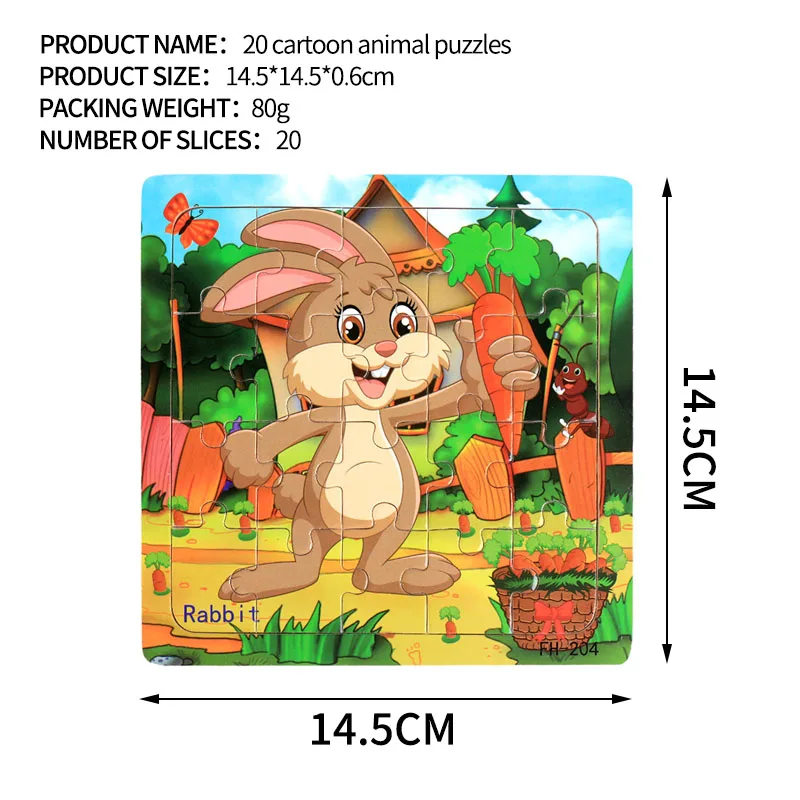 14.5x14.5cm Wooden Puzzle Toy Animals Cow Rabbit Fruits Vehicle Baby Cartoon Jigsaw Puzzles Toys for Children Kids Xmas Gift - Color: 204