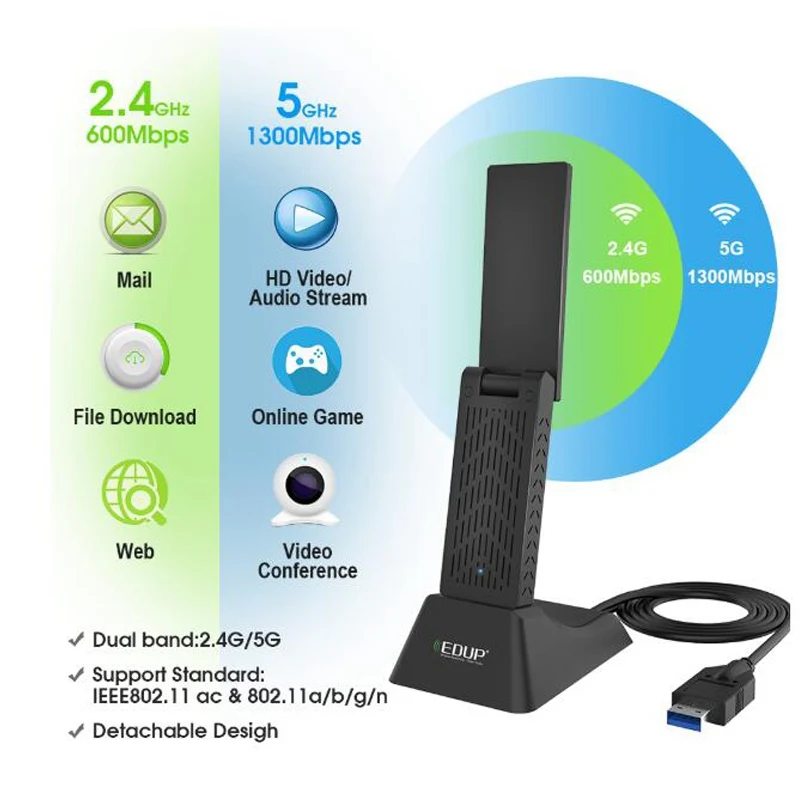 Быстрая EDUP беспроводной USB Wifi адаптер 1900 Мбит/с ЛВС USB Ethernet 2,4G 5G двухдиапазонный Wi-Fi сетевая карта Wifi ключ 802.11ac