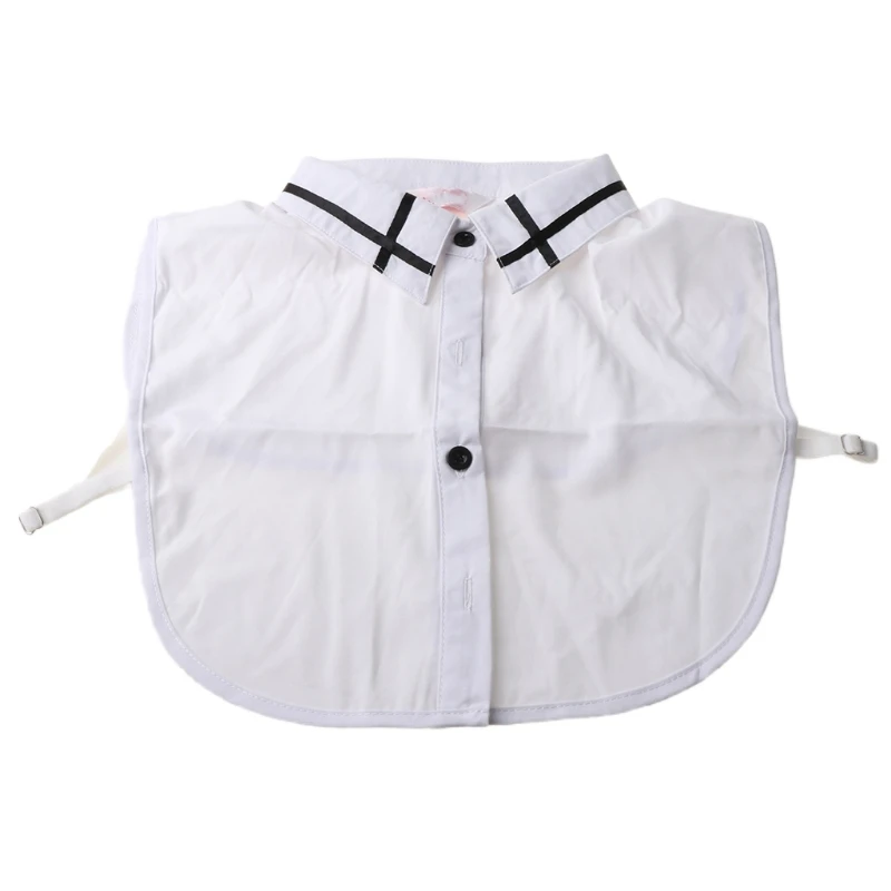 

Black Cross Stripes Lapel Detachable Half-Shirt Blouse Womens Decorative Adjustable Button Down Fake False Collar Necklace