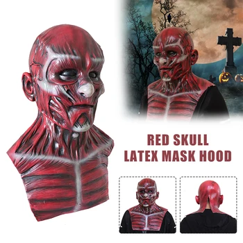 

Halloween red skull latex mask headdress horror creative skinless skull head chest vampire zombie mask washable New