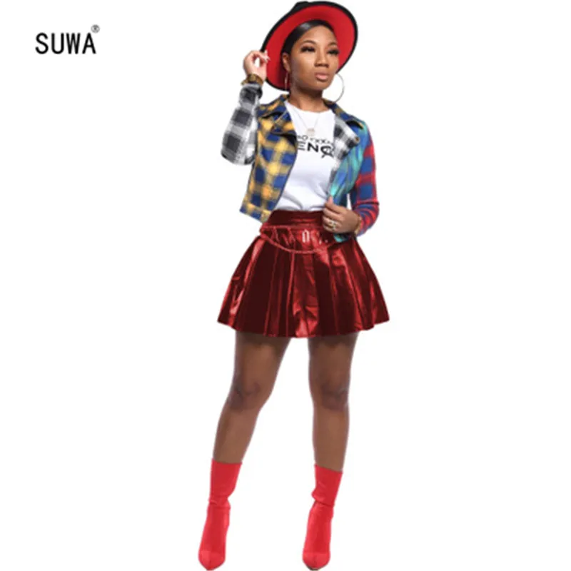 Черные плиссированные юбки из искусственной кожи для женщин, модная распродажа, мини короткие юбки с высокой талией, сексуальные красные юбки R3040G