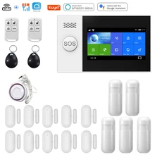 Système d'alarme de sécurité domestique sans fil Tuya, avec écran tactile, détecteur de porte, activation/désactivation RFID, Compatible avec Alexa et Google 