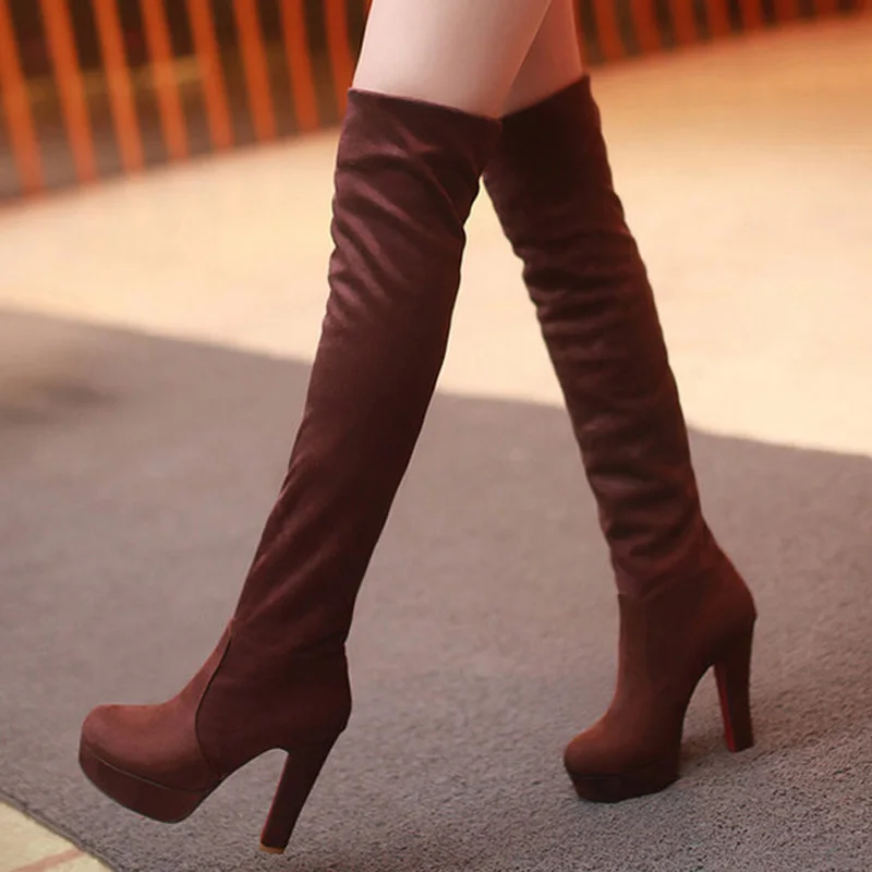 

Size 40-43 High Heel Platform Woman boots Thigh-High-Boot Over-The-Knee Boots British Female Boot Women Shoes Winter Boot 2019