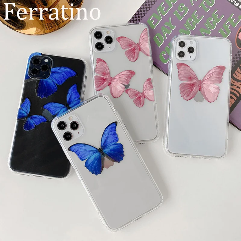 Роскошный прозрачный чехол бабочка для телефона iPhone 11 Pro Max XR X XS MAX 7 8 Plus SE 2020 мягкий