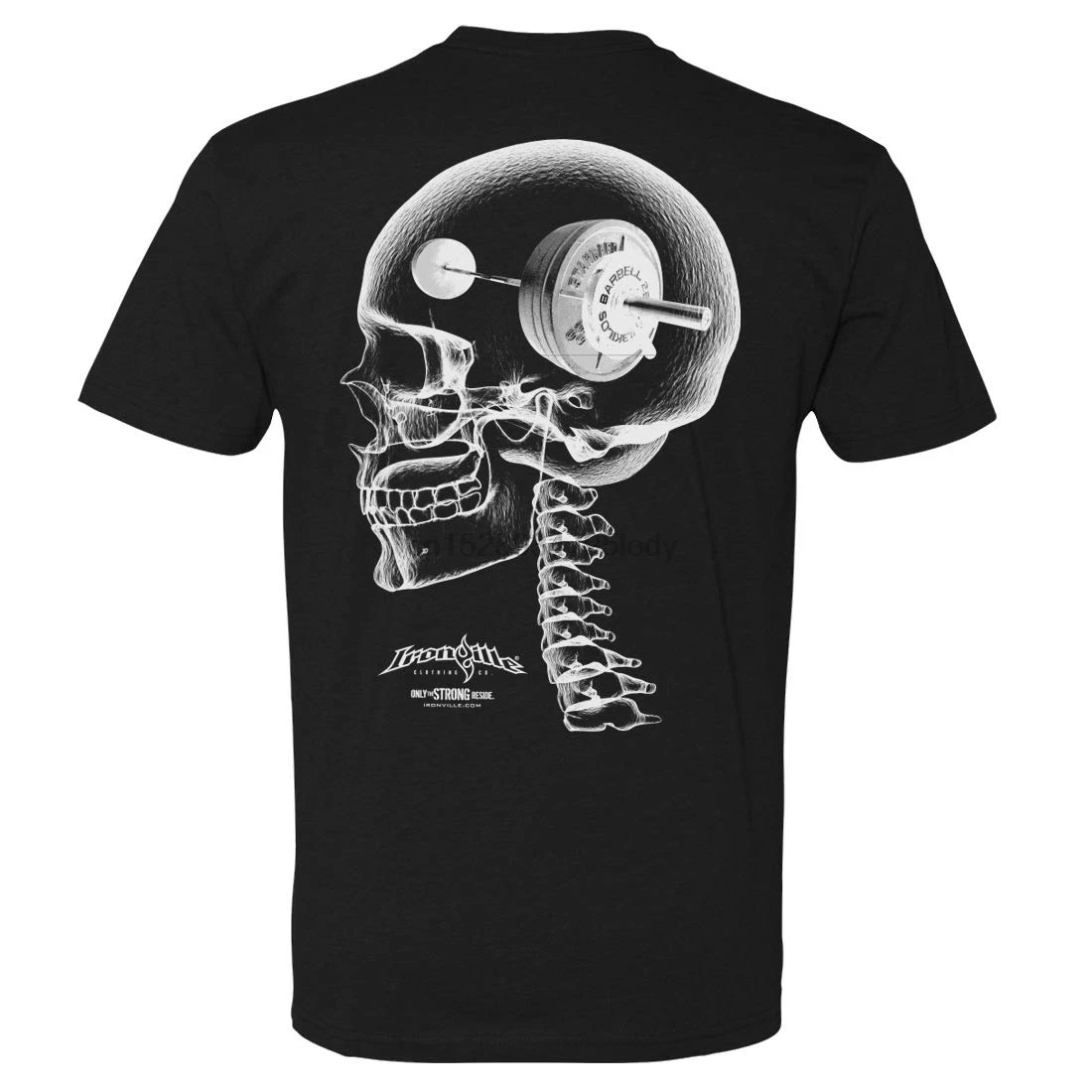 

Ironville Next Level Think Heavy Barbell Skull Soft Blend Powerlifting T-Shirt