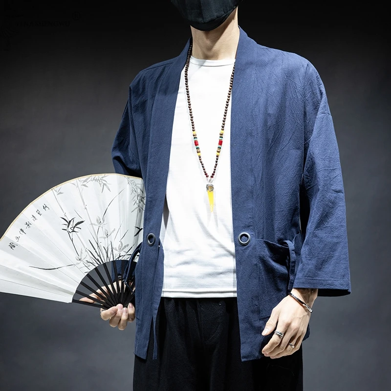 

Kimono Men Japanese Traditional Men Samurai Costume Male Yukata Haori Japanese Streetwear Kimono Jacket men's simple clothing