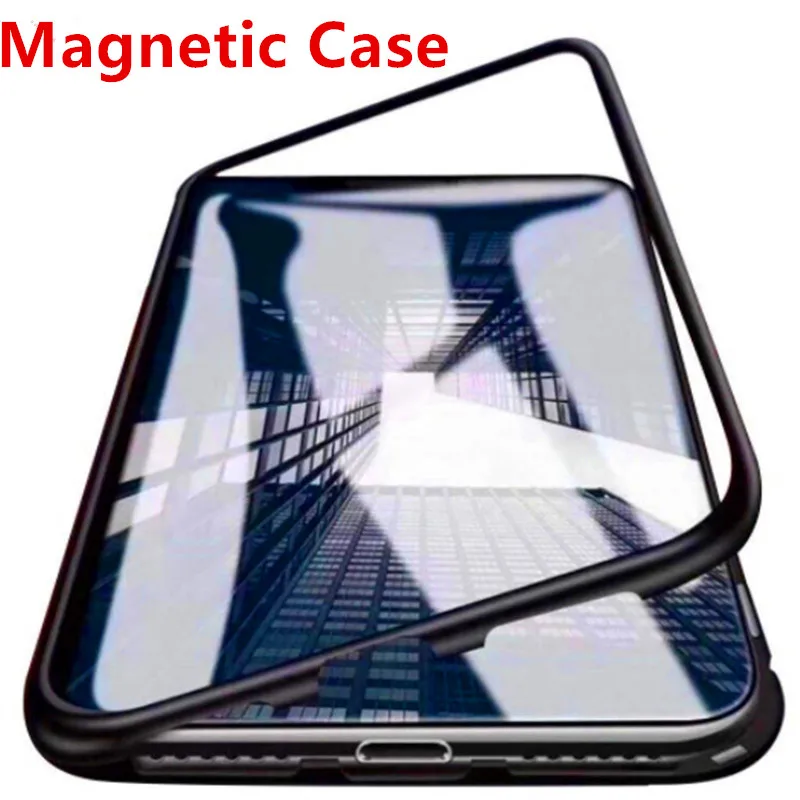 

Magnetic Adsorption Phone Case For iPhone XR X XS MAX 7 8 Plus Tempered Glass Case For iPhone 6 6S Plus Cover