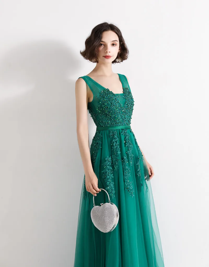 Vestidos De Gala стильное ТРАПЕЦИЕВИДНОЕ ПЛАТЬЕ цвета шампанского для выпускного вечера, длинное Недорогое Платье с v-образным вырезом на спине и кружевной аппликацией для выпускного вечера
