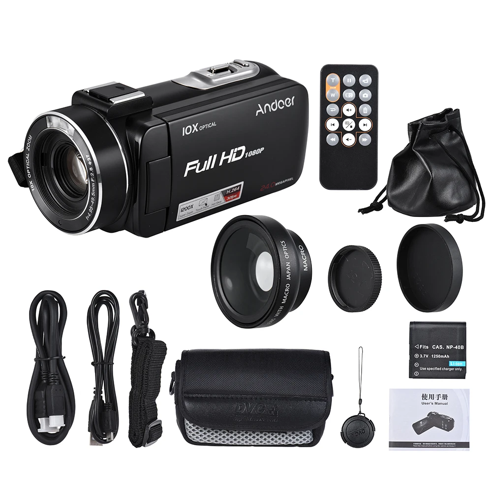 Andoer HDV-Z82 1080P Full HD 24MP цифрового видео Камера видеокамера 10X Оптический зум с " ЖК-дисплей сенсорного экрана с защитой от вибрации