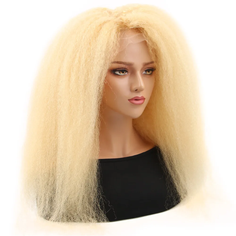 613 Блондинка Кудрявые прямые Синтетические волосы на кружеве парик бразильский 13x4 Синтетические волосы на кружеве парики из натуральных волос на кружевной предварите Мёд блонд парики из натуральных волос - Цвет: #613