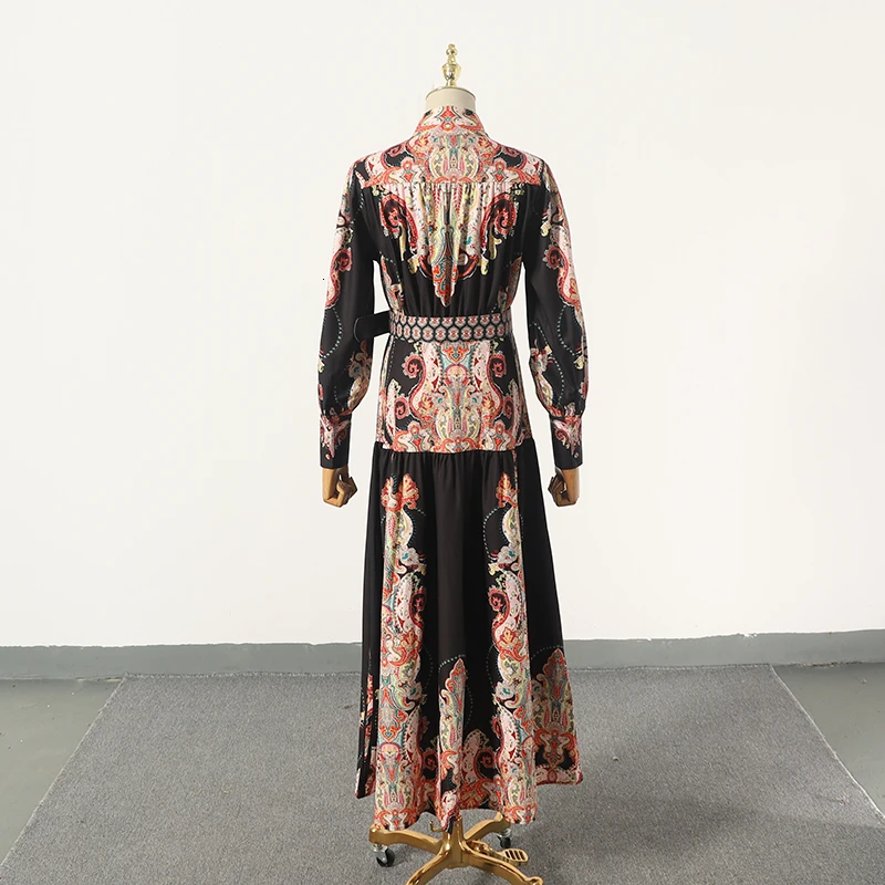 [LIVIVIO] винтажное элегантное платье макси с поясом и поясом для женщин, черные платья с длинным рукавом, женские модные осенние платья