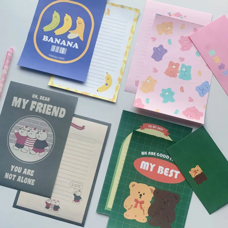 Cartoon Cute Bear Envelope Letter Paper Set Korean Ins Creative Kawaii Stationery Love Blessing Gift Invitation Letter Writable