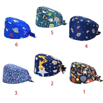 

Unisex Adjustable Nurse Doctor Surgical Scrub Cap Cartoon Outer Space Forest Animal Printed Sweat Absorbing Working Hat