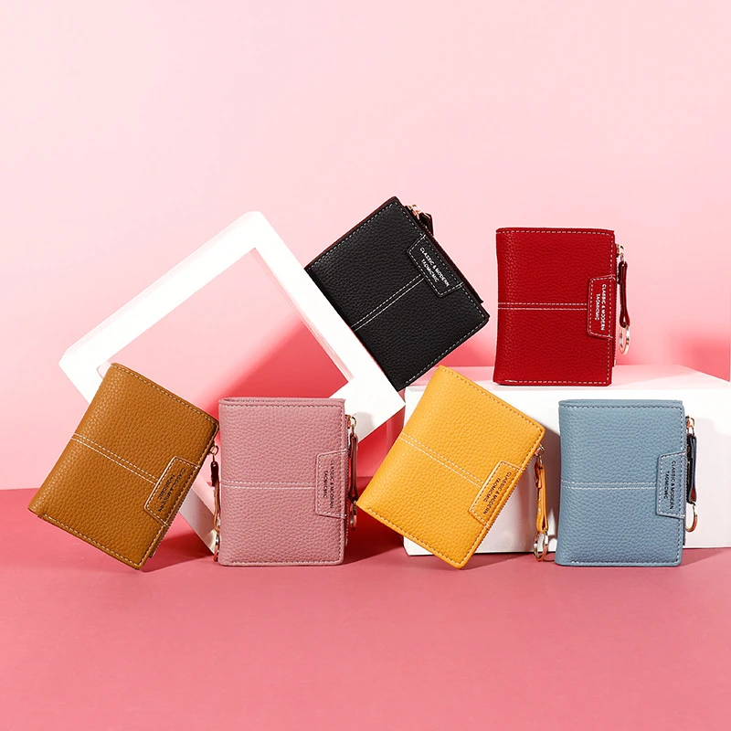  Brand Yellow Women Wallet Soft PU Leather Female Purse Mini Hasp Card Holder Coin Short Wallets Slim Small Purse Zipper Keychain