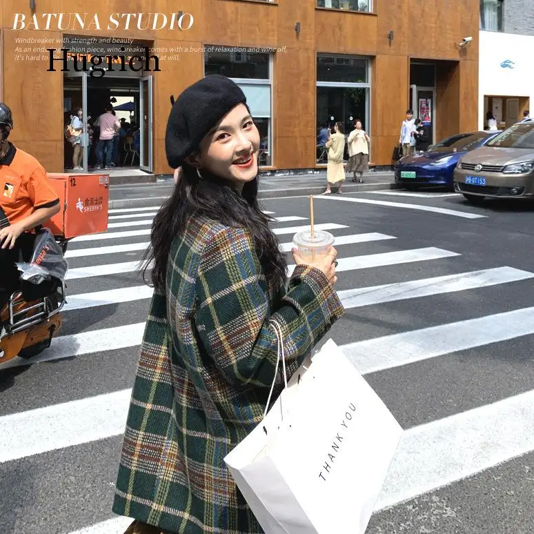 2021 Autumn Winter New Arrival Preppy Style Plaid Striped Plaid Blue Cafe Suit Texture Woman Woolen Coat