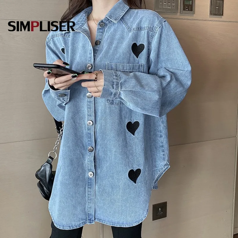 Long Denim Shirts Fashion Jeans Tops 
