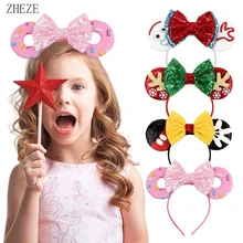 Diadema con orejas de ratón para Mujer y niña, accesorios para el cabello, Donut, lentejuelas, lazos para el pelo, diadema para fiesta de Navidad, novedad