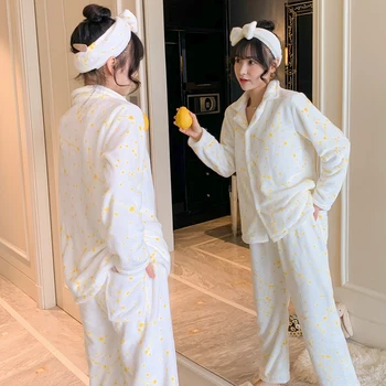 

XIZOU 2020 womens pajamas set Winter Thick Warm Flannel Pajama Sets Pyjamas Women Homewear Casual Sleepwear Female Pajama