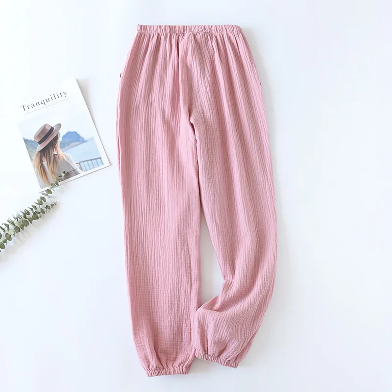 Japanese-style New Spring And Summer Women's Trousers 100% Cotton Crepe Cloth Large Size Color Tie Pants Casual Pants Home Pants