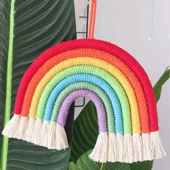 

Hand-Woven Cotton Thread Rainbow Decorations For Hanging on The Wall Art Home Decor For Kids Room Hanging Ornament On Wall
