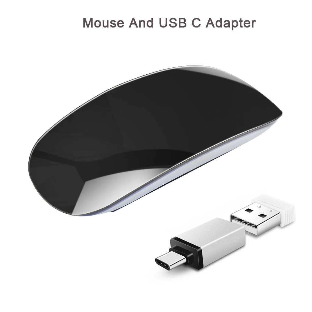 Сенсорная Волшебная беспроводная мышь Эргономичный ультра тонкий USB оптическая мышь 1600 dpi компьютерная мышь с USB C адаптером для Apple Macbook PC - Цвет: Black And USB C