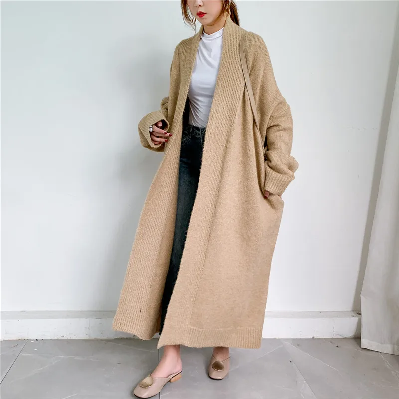 

Women Long Cardigan Jacket Cashmere Lantern Sleeve Pocket Casual Loose Knitted Cardigan Coat Elegant Oversize Sweaters Plus Size