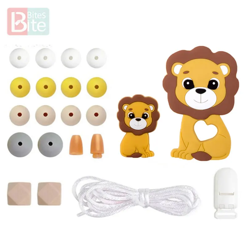 1Set Silicone Teether Wooden Beads Teething Rodent Fox Pendant DIY Necklace Infant Tooth Toys Pacifier Chain Clip Baby Products