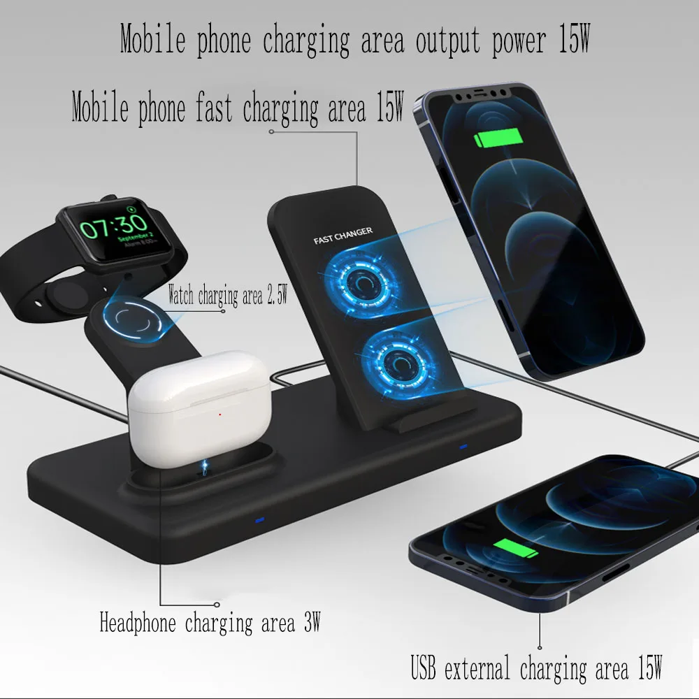 charging pad 15W fast wireless charger wireless charger 4 in 1 qi charging base for iPhone 12 Pro Max 11 Xs Max 8 Plus foldable charging base wireless chargers