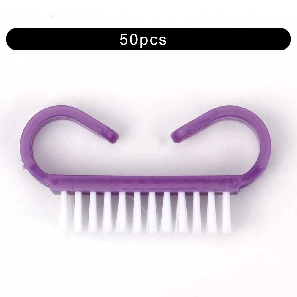 50pcs Solid Purple 10/50/100 шт щеточка для чистки ногтей ручка Нейл-арт маникюра и педикюра, инструмент Пластик УФ-гель для ногтей для удаления для очистки от пыли Уход Макияж стиральная - Цвет: 50pcs Solid Purple